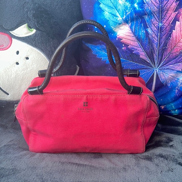 Kate spade ♠️ New York pink canvas handbag with brown leather details - Picture 1 of 12